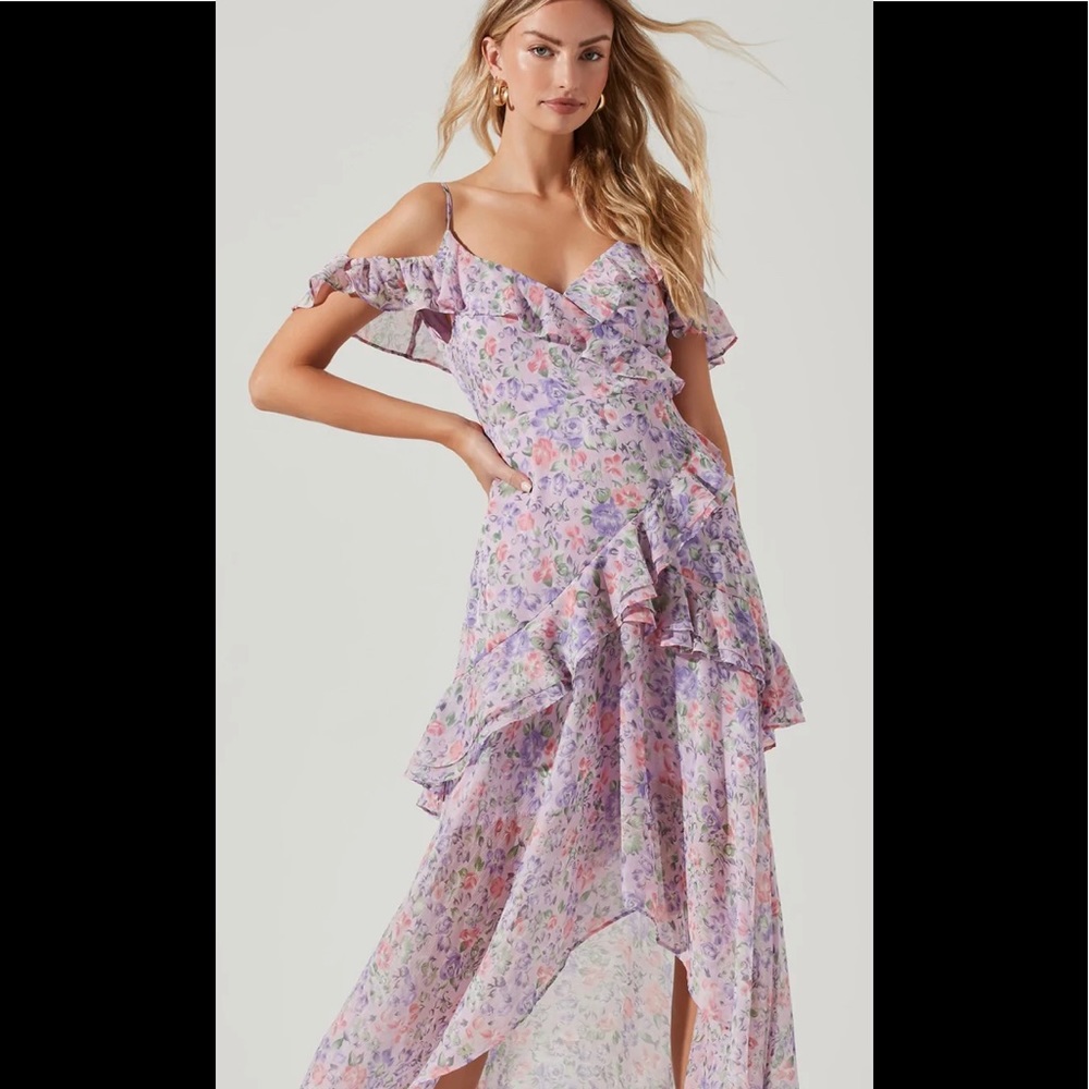 Astr the labor. Pemberley Floral High Low Dress - PINK MULTI. Size M.